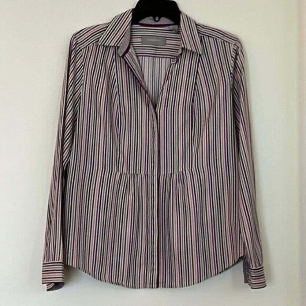 💜 Liz Claiborne Women’s Long Sleeve Striped Button-Up Shirt | Size L